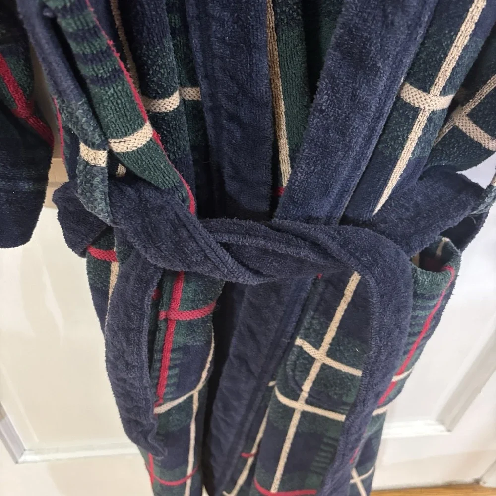 vintage Ash Creek Trading plaid terry cloth lounge robe Large Men's